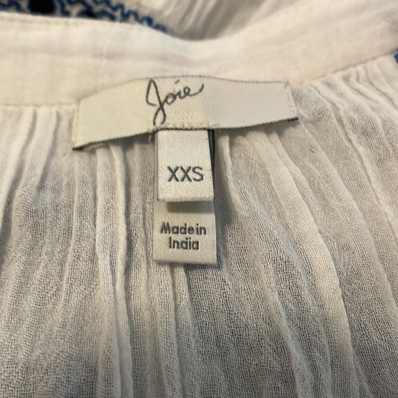 Joie Women's Gauge Cotton Gauze V-Neck Embroidered White Peasant Blouse - Picture 7 of 8